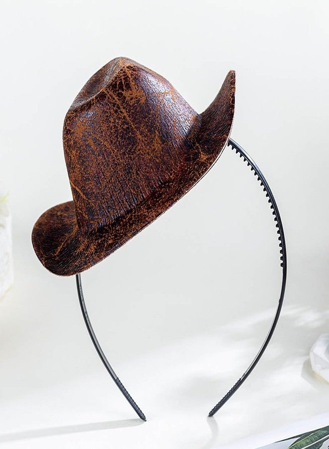 Firuilo Cowgirl Hat Headband Mini Cowboy Hat Headbands Western Cowboy Hairbands Cowgirl Costume Hair Accessories for Women (A-Brown, One Size) - Image 1